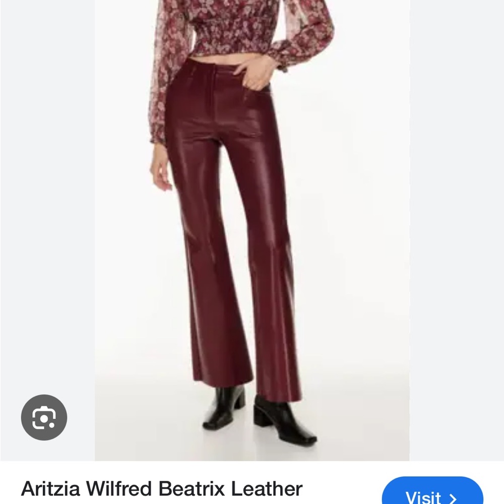Aritzia Wilfred Beatrix Burgundy High Rise Flares Vegan Leather